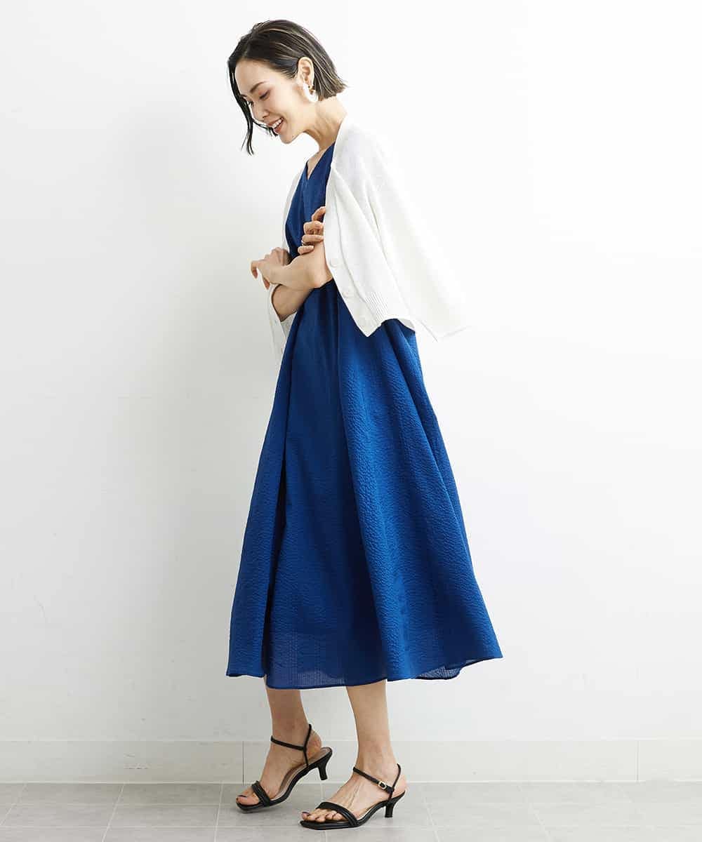 FMSHS25230 MICHEL KLEIN(ミッシェルクラン) ホールガーメント（R）Vネックカーディガン（アンサンブル対応／WEB限定カラーあり） ネイビー(58)WEB限定カラー