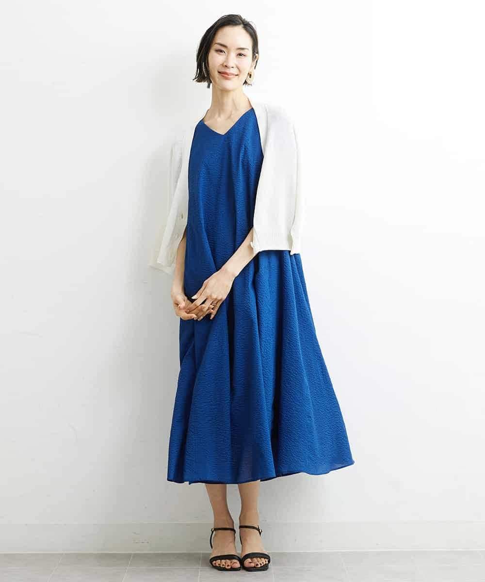 FMSHS25230 MICHEL KLEIN(ミッシェルクラン) ホールガーメント（R）Vネックカーディガン（アンサンブル対応／WEB限定カラーあり） ネイビー(58)WEB限定カラー