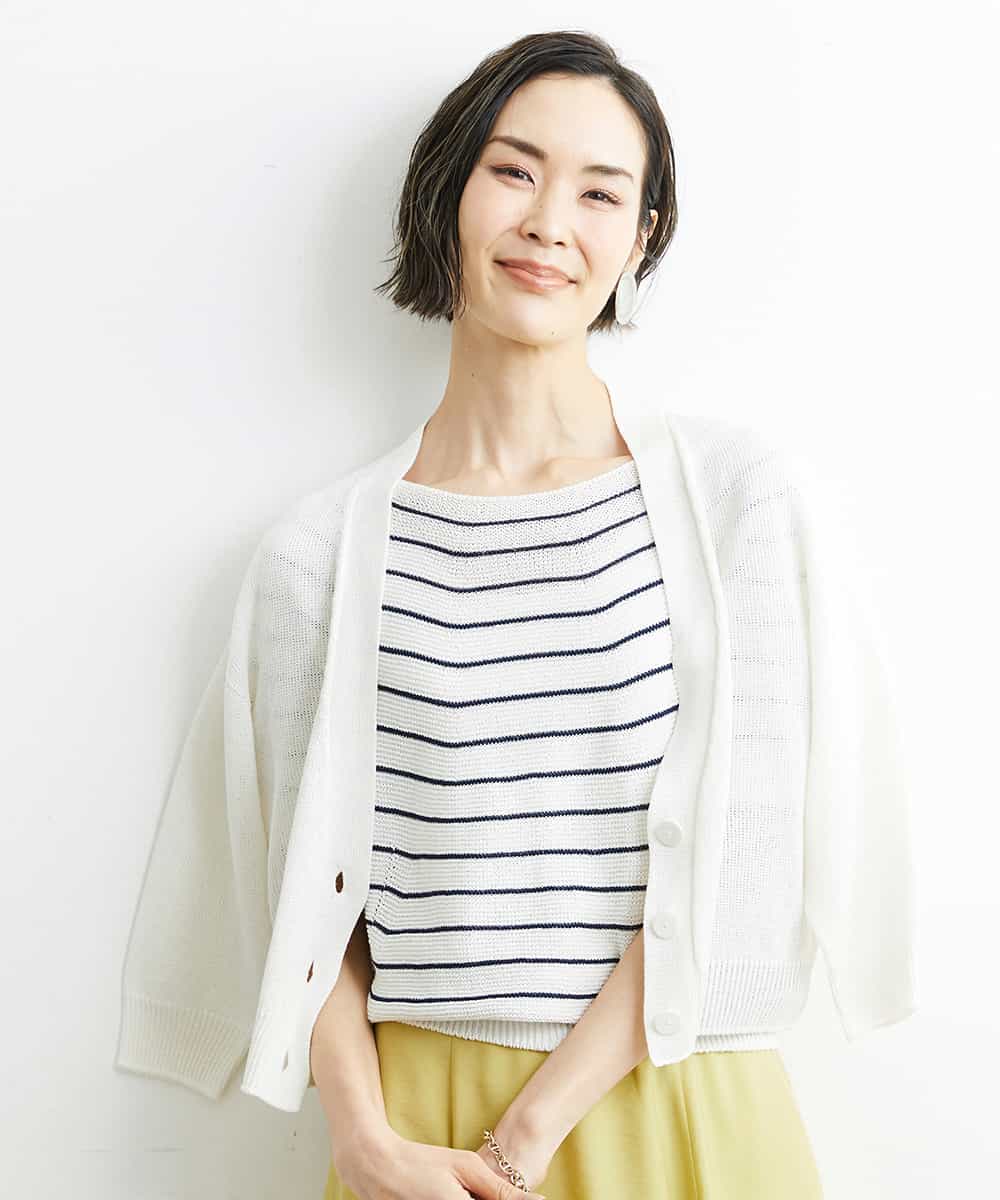 FMSHS25230 MICHEL KLEIN(ミッシェルクラン) ホールガーメント（R）Vネックカーディガン（アンサンブル対応／WEB限定カラーあり） ホワイト(90)