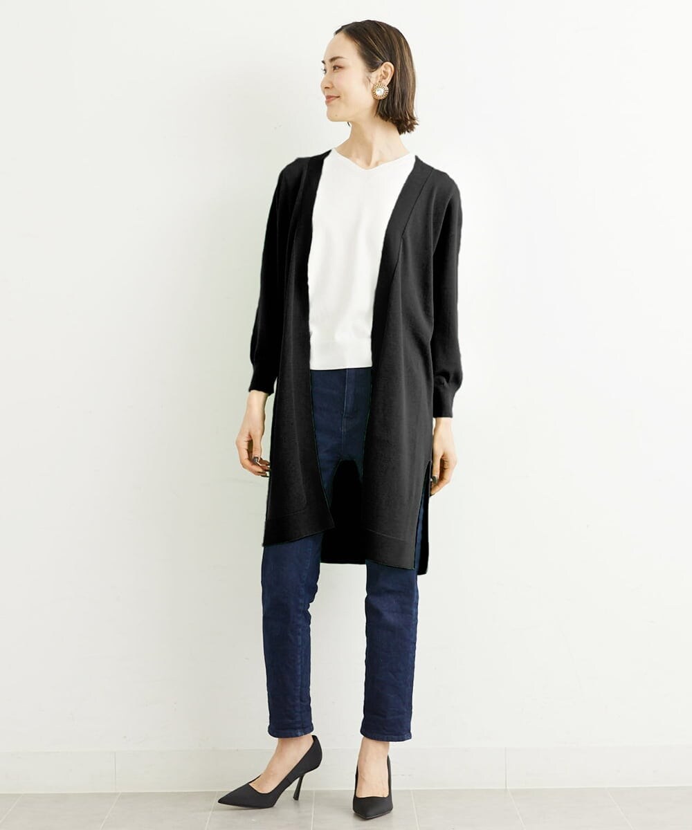 FMSHS70180 MICHEL KLEIN(ミッシェルクラン) ◆受注生産につき返品・交換・キャンセル不可◆ホールガーメント(R)ロングニットカーディガン フレッシュグリーン(35)