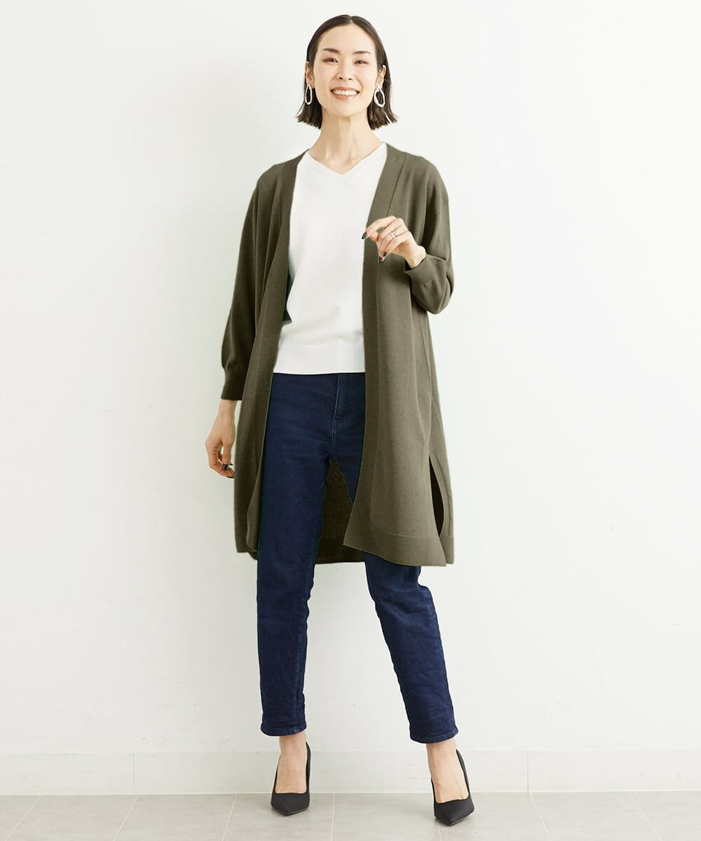 FMSHS70180 MICHEL KLEIN(ミッシェルクラン) ◆受注生産につき返品・交換・キャンセル不可◆ホールガーメント(R)ロングニットカーディガン フレッシュグリーン(35)