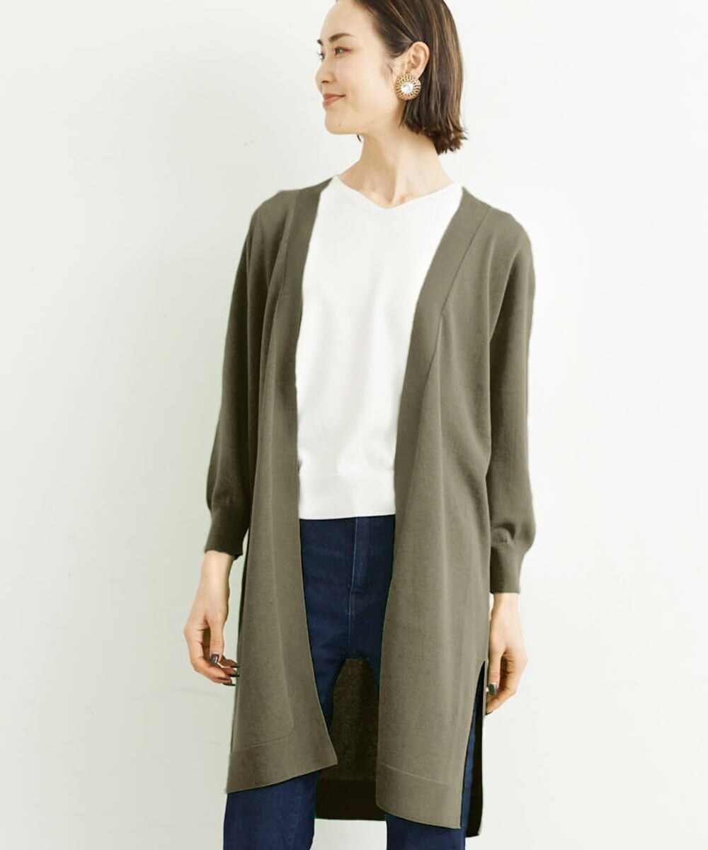FMSHS70180 MICHEL KLEIN(ミッシェルクラン) ◆受注生産につき返品・交換・キャンセル不可◆ホールガーメント(R)ロングニットカーディガン フレッシュグリーン(35)