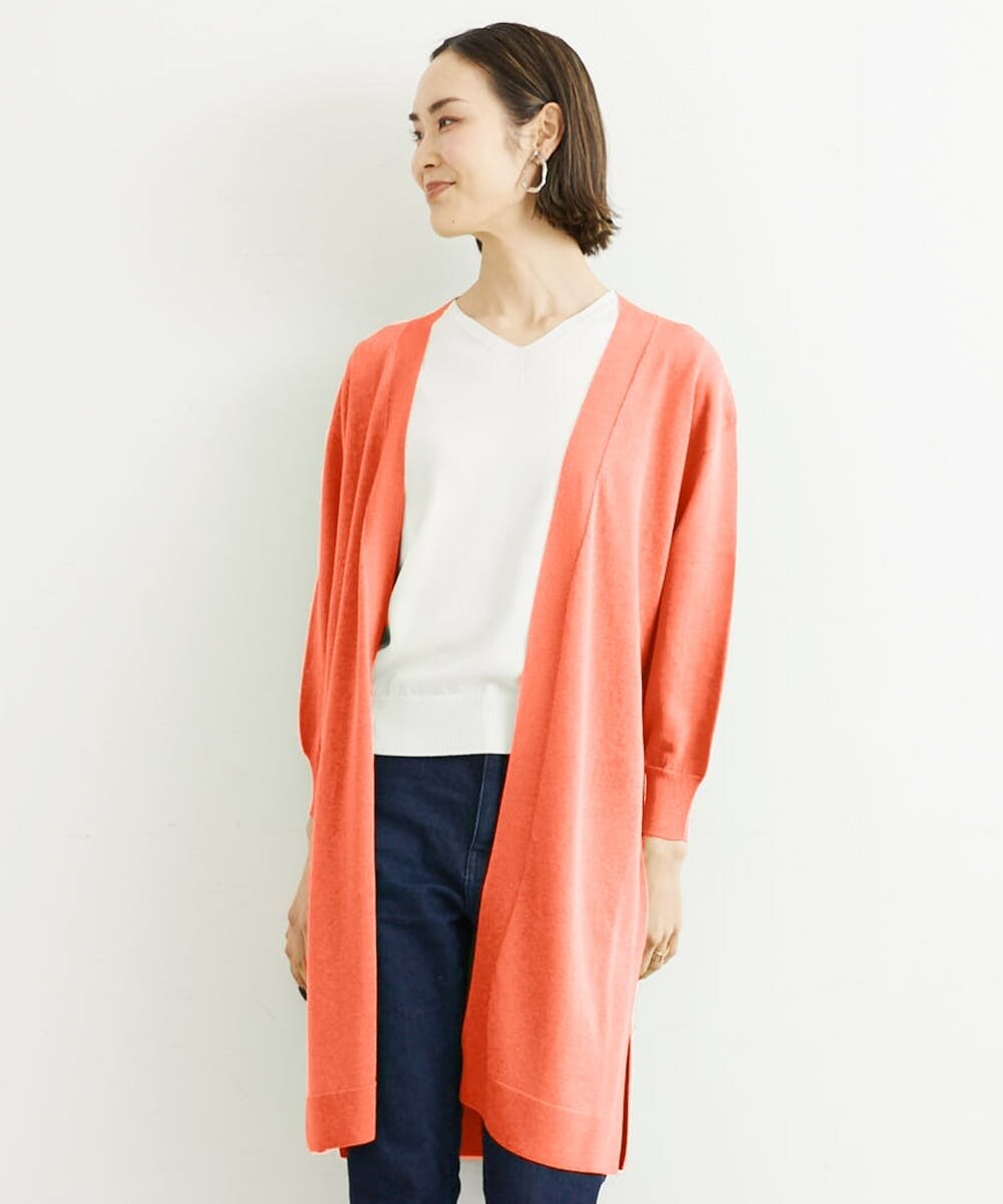 FMSHS70180 MICHEL KLEIN(ミッシェルクラン) ◆受注生産につき返品・交換・キャンセル不可◆ホールガーメント(R)ロングニットカーディガン フレッシュグリーン(35)