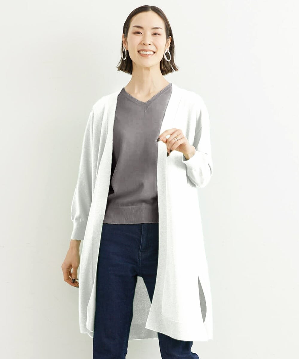 FMSHS70180 MICHEL KLEIN(ミッシェルクラン) ◆受注生産につき返品・交換・キャンセル不可◆ホールガーメント(R)ロングニットカーディガン フレッシュグリーン(35)
