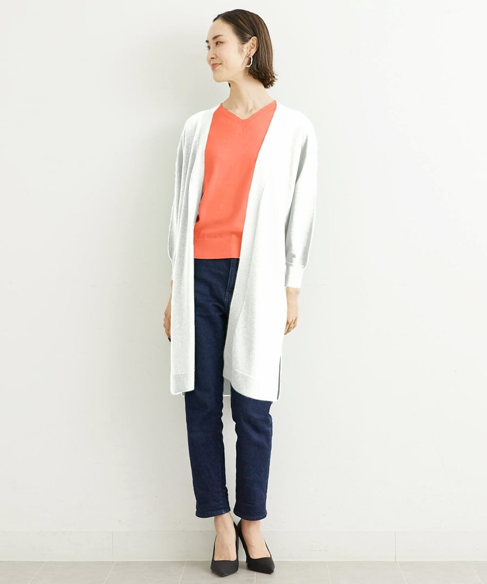 FMSHS70180 MICHEL KLEIN(ミッシェルクラン) ◆受注生産につき返品・交換・キャンセル不可◆ホールガーメント(R)ロングニットカーディガン フレッシュグリーン(35)