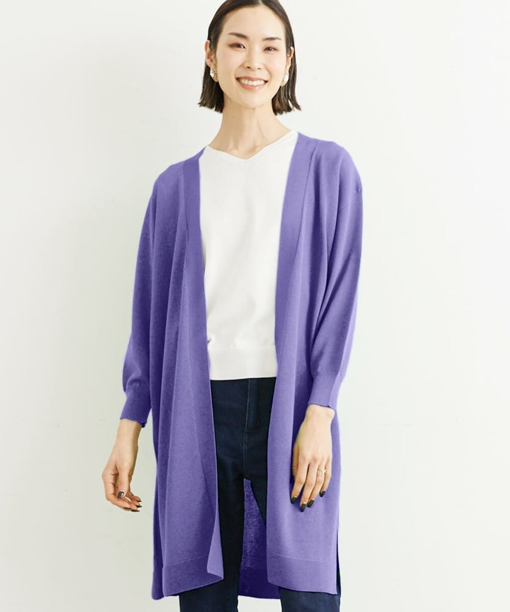 FMSHS70180 MICHEL KLEIN(ミッシェルクラン) ◆受注生産につき返品・交換・キャンセル不可◆ホールガーメント(R)ロングニットカーディガン フレッシュグリーン(35)