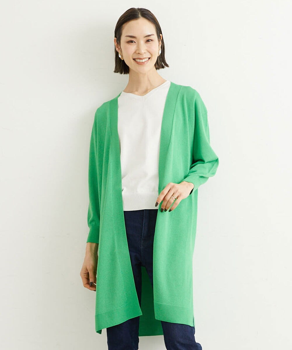 FMSHS70180 MICHEL KLEIN(ミッシェルクラン) ◆受注生産につき返品・交換・キャンセル不可◆ホールガーメント(R)ロングニットカーディガン フレッシュグリーン(35)