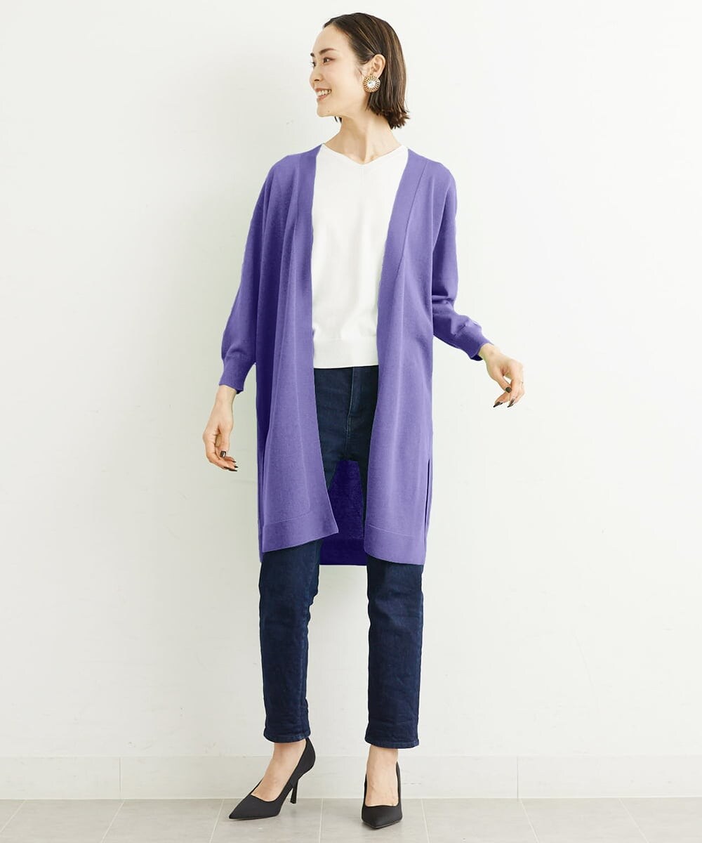 FMSHS70180 MICHEL KLEIN(ミッシェルクラン) ◆受注生産につき返品・交換・キャンセル不可◆ホールガーメント(R)ロングニットカーディガン フレッシュグリーン(35)
