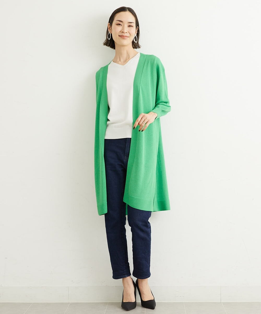FMSHS70180 MICHEL KLEIN(ミッシェルクラン) ◆受注生産につき返品・交換・キャンセル不可◆ホールガーメント(R)ロングニットカーディガン フレッシュグリーン(35)