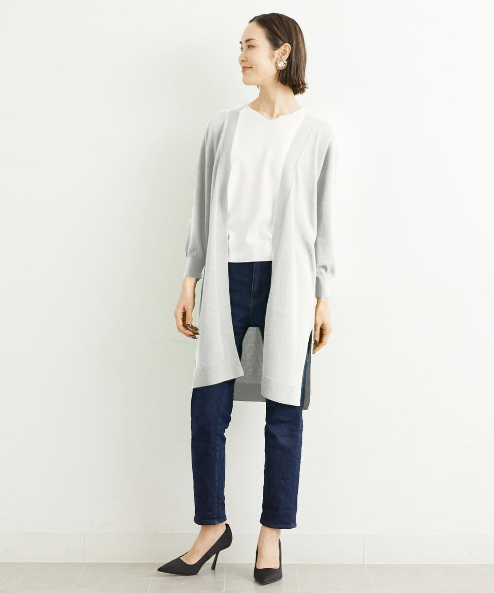 FMSHS70180 MICHEL KLEIN(ミッシェルクラン) ◆受注生産につき返品・交換・キャンセル不可◆ホールガーメント(R)ロングニットカーディガン フレッシュグリーン(35)