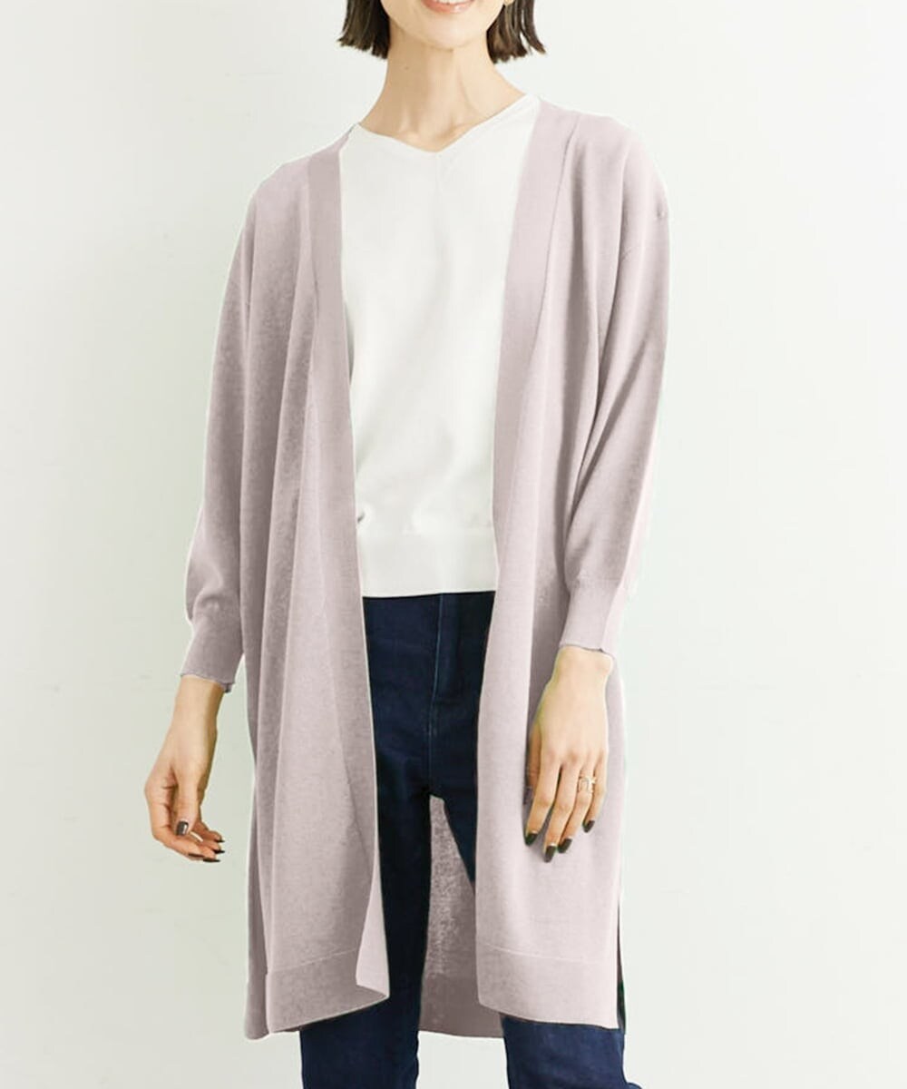 FMSHS70180 MICHEL KLEIN(ミッシェルクラン) ◆受注生産につき返品・交換・キャンセル不可◆ホールガーメント(R)ロングニットカーディガン フレッシュグリーン(35)