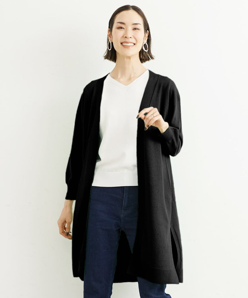 FMSHS70180 MICHEL KLEIN(ミッシェルクラン) ◆受注生産につき返品・交換・キャンセル不可◆ホールガーメント(R)ロングニットカーディガン フレッシュグリーン(35)