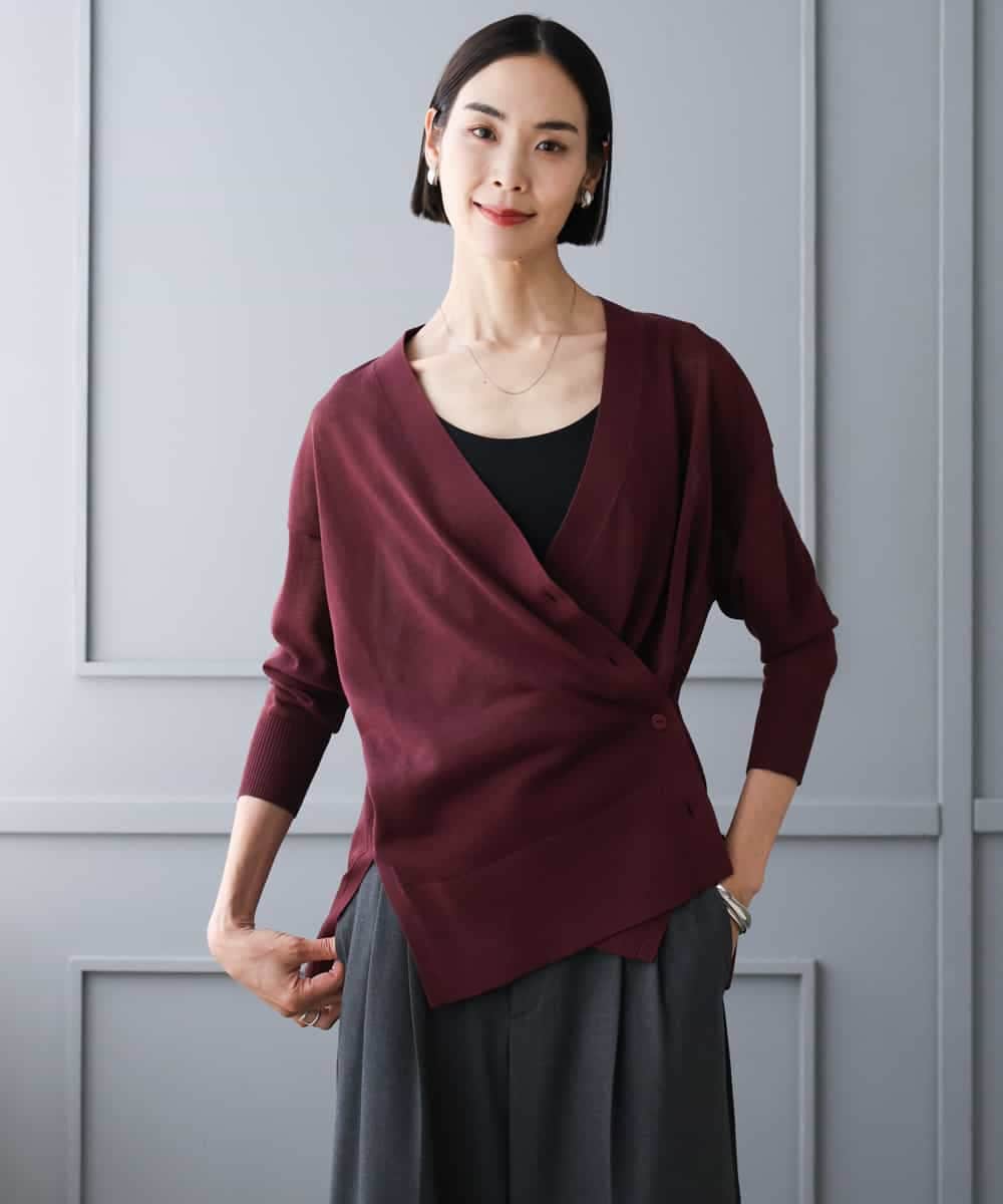 FMSJD21190 MICHEL KLEIN(ミッシェルクラン) [２WAY]シアーVネックカーディガン パープル
