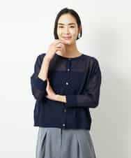 FMSJV31200 MICHEL KLEIN(ミッシェルクラン) 2WAYシアーニットカーディガン ネイビー