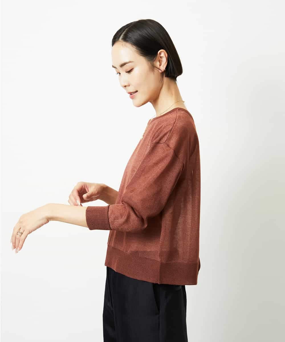 FMSJV31200 MICHEL KLEIN(ミッシェルクラン) 2WAYシアーニットカーディガン ネイビー