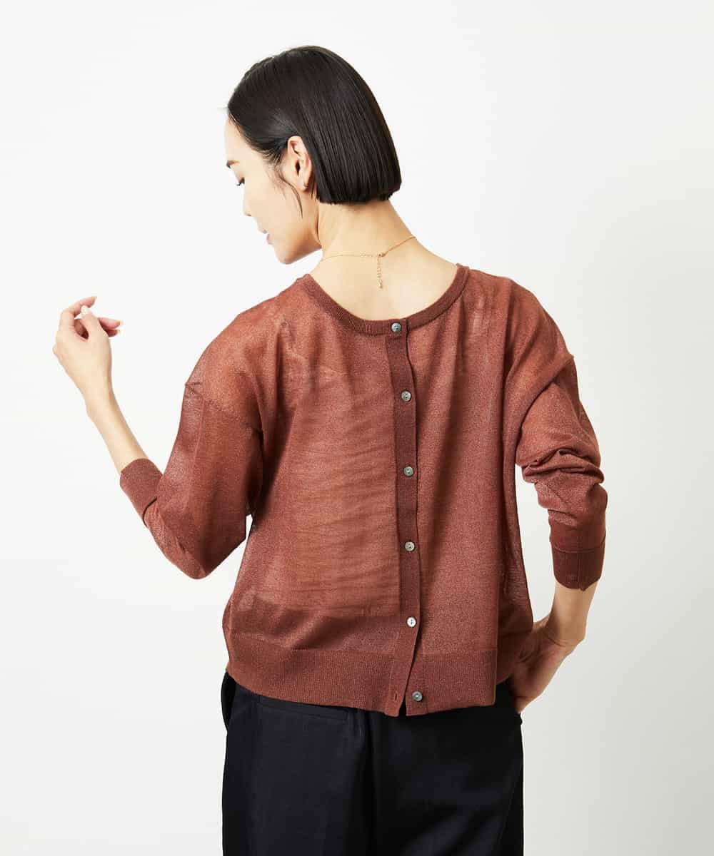 FMSJV31200 MICHEL KLEIN(ミッシェルクラン) 2WAYシアーニットカーディガン ネイビー