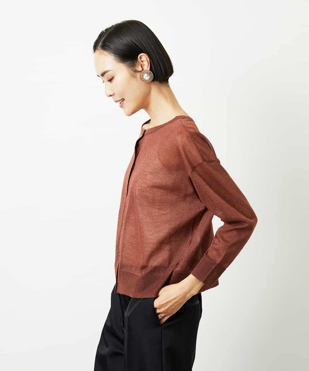 FMSJV31200 MICHEL KLEIN(ミッシェルクラン) 2WAYシアーニットカーディガン ネイビー