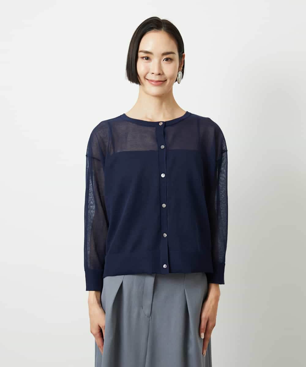 FMSJV31200 MICHEL KLEIN(ミッシェルクラン) 2WAYシアーニットカーディガン ネイビー