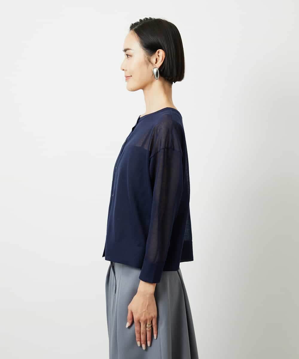 FMSJV31200 MICHEL KLEIN(ミッシェルクラン) 2WAYシアーニットカーディガン ネイビー