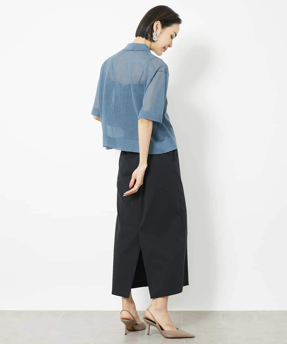 FMSJV33210 MICHEL KLEIN(ミッシェルクラン) 襟付きデザインニット ブルー(55)