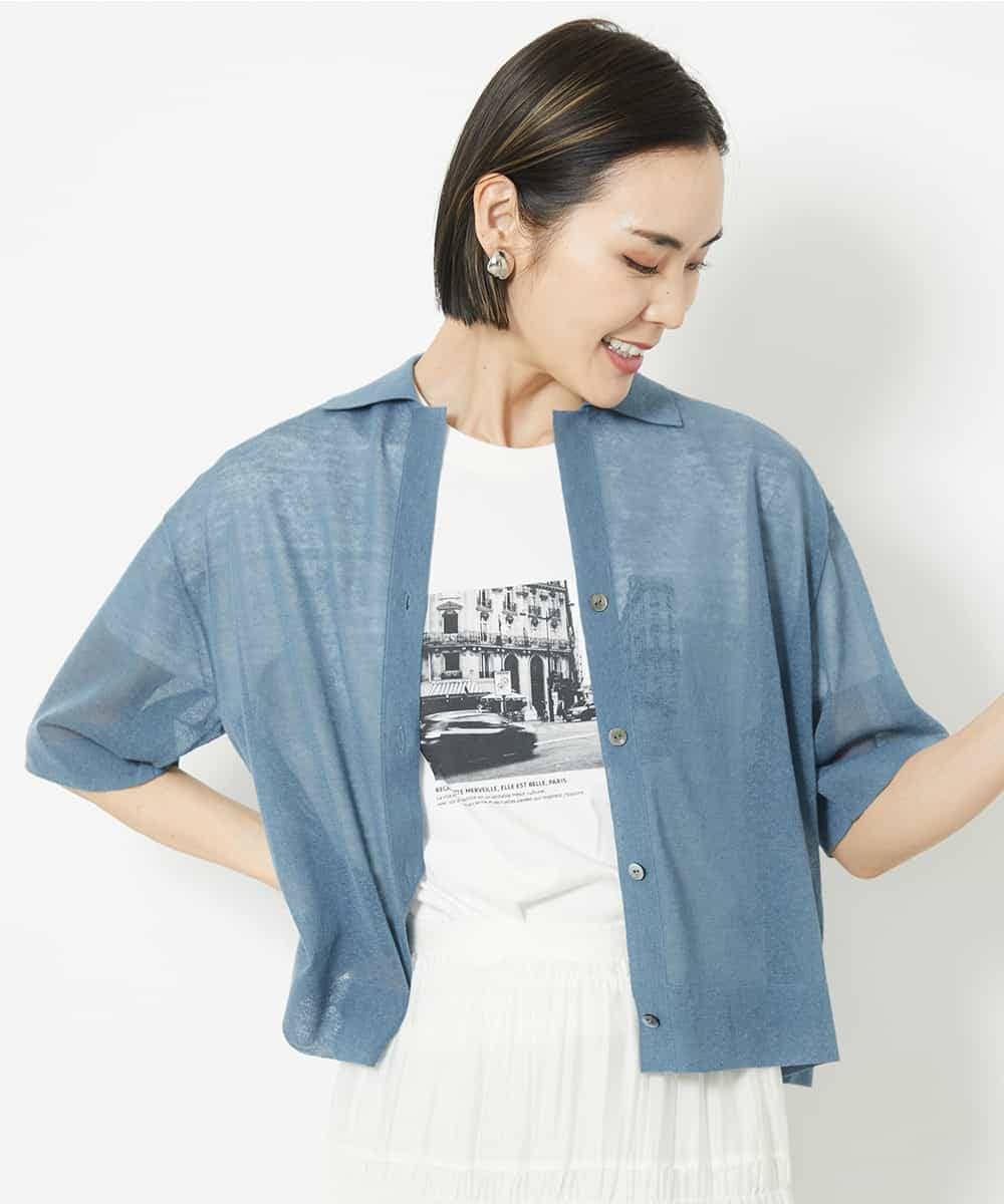 FMSJV33210 MICHEL KLEIN(ミッシェルクラン) 襟付きデザインニット ブルー(55)
