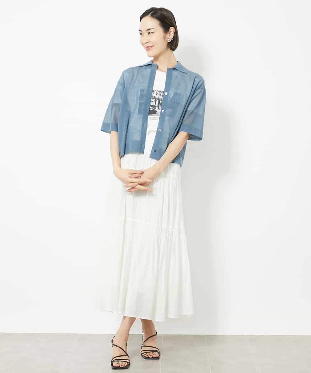 FMSJV33210 MICHEL KLEIN(ミッシェルクラン) 襟付きデザインニット ブルー(55)
