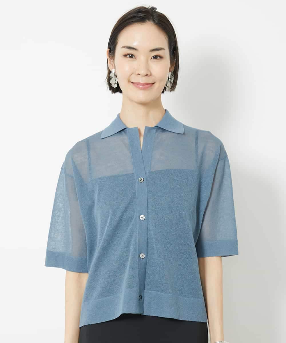 FMSJV33210 MICHEL KLEIN(ミッシェルクラン) 襟付きデザインニット ブルー(55)