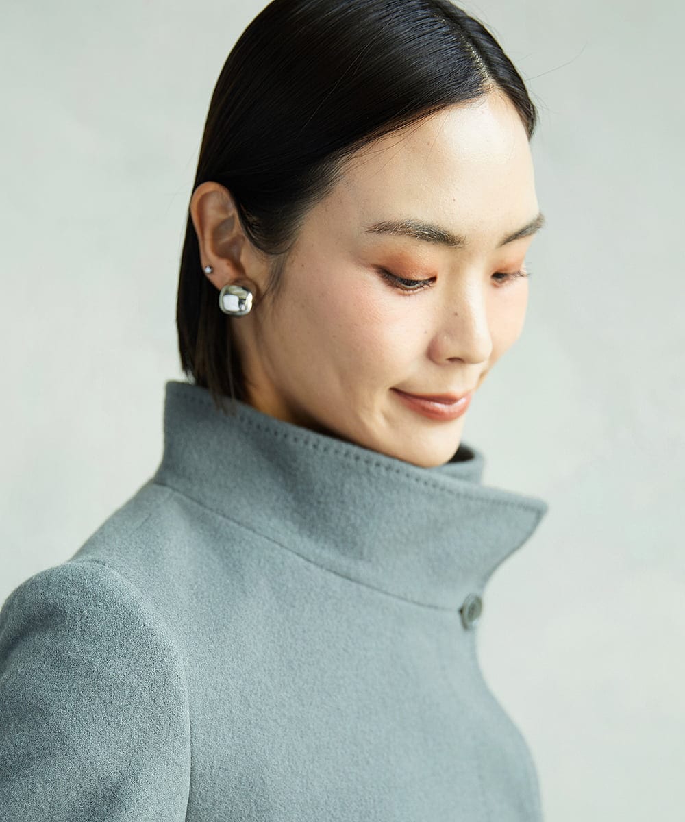FMUAA50560 MICHEL KLEIN(ミッシェルクラン) [定番人気]Super100ウールビーバースタンドカラーコート グレー