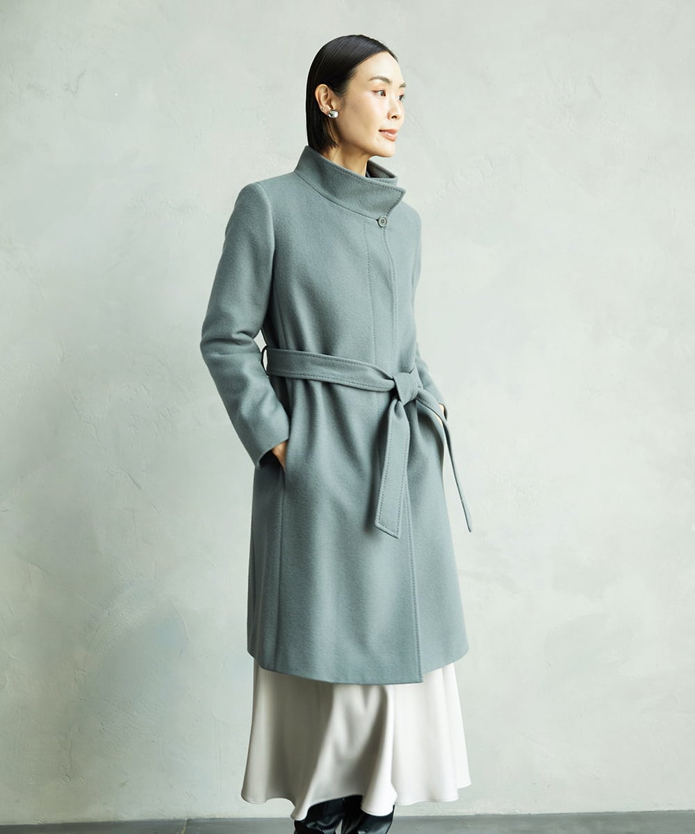 FMUAA50560 MICHEL KLEIN(ミッシェルクラン) [定番人気]Super100ウールビーバースタンドカラーコート グレー