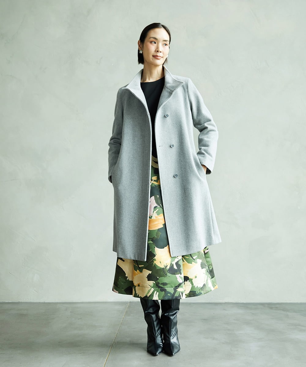 FMUAA50560 MICHEL KLEIN(ミッシェルクラン) [定番人気]Super100ウールビーバースタンドカラーコート グレー