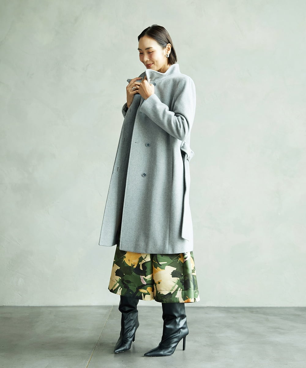 FMUAA50560 MICHEL KLEIN(ミッシェルクラン) [定番人気]Super100ウールビーバースタンドカラーコート グレー