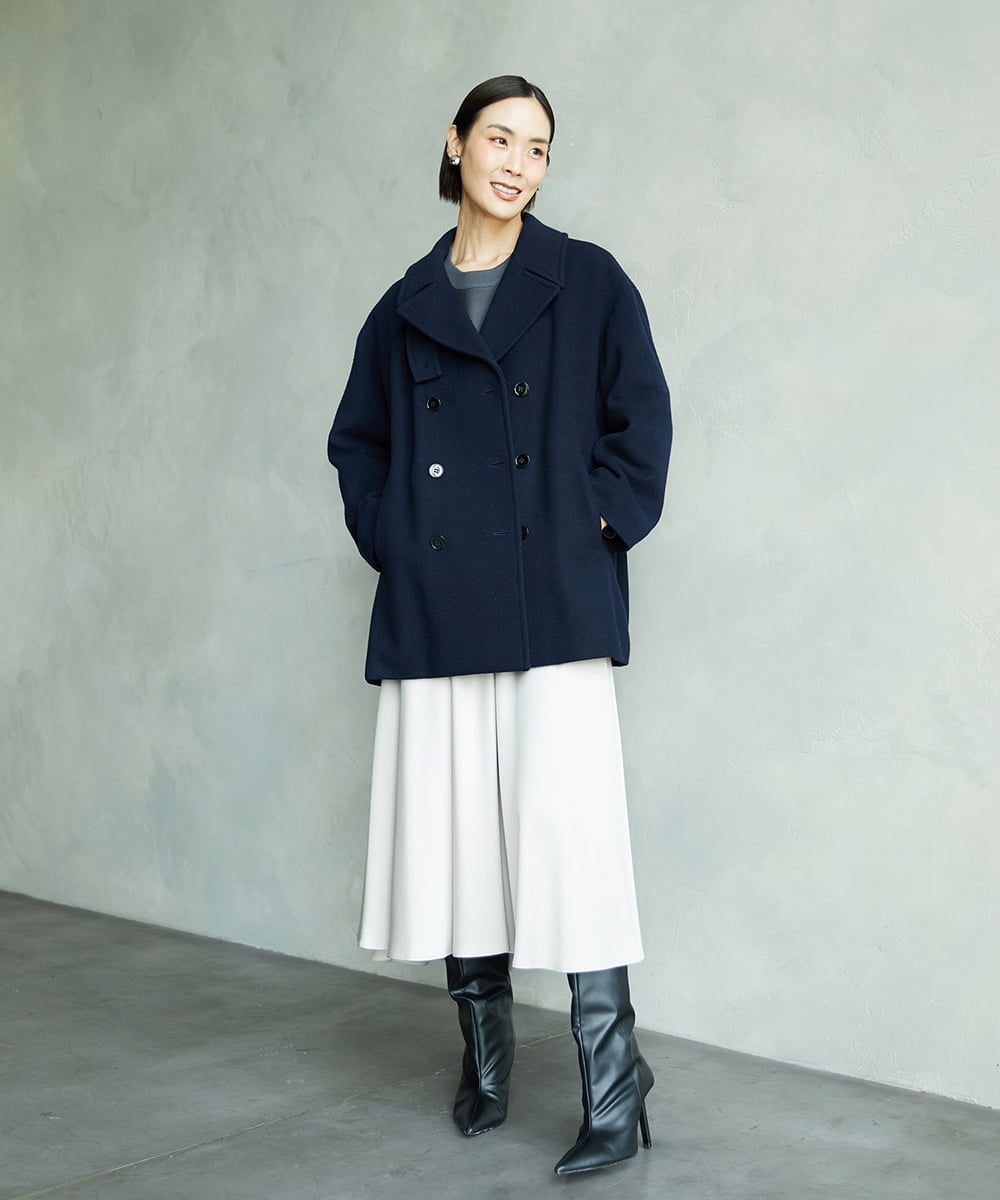 FMUAA52530 MICHEL KLEIN(ミッシェルクラン) Super100ウールビーバーPコート カーキ