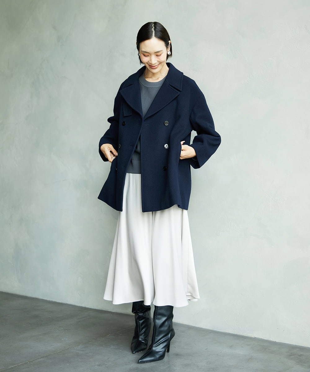 FMUAA52530 MICHEL KLEIN(ミッシェルクラン) Super100ウールビーバーPコート カーキ