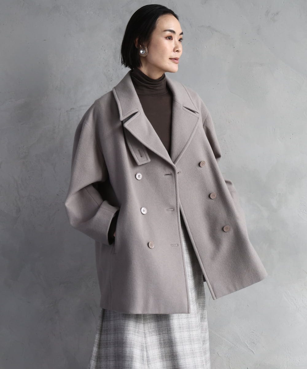 FMUAA52530 MICHEL KLEIN(ミッシェルクラン) Super100ウールビーバーPコート カーキ