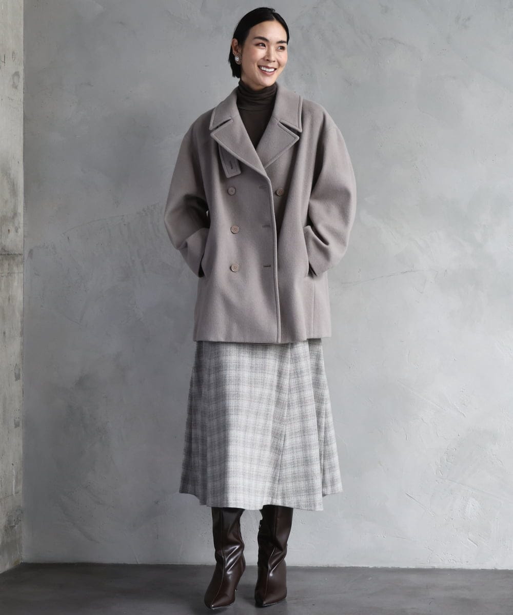 FMUAA52530 MICHEL KLEIN(ミッシェルクラン) Super100ウールビーバーPコート カーキ