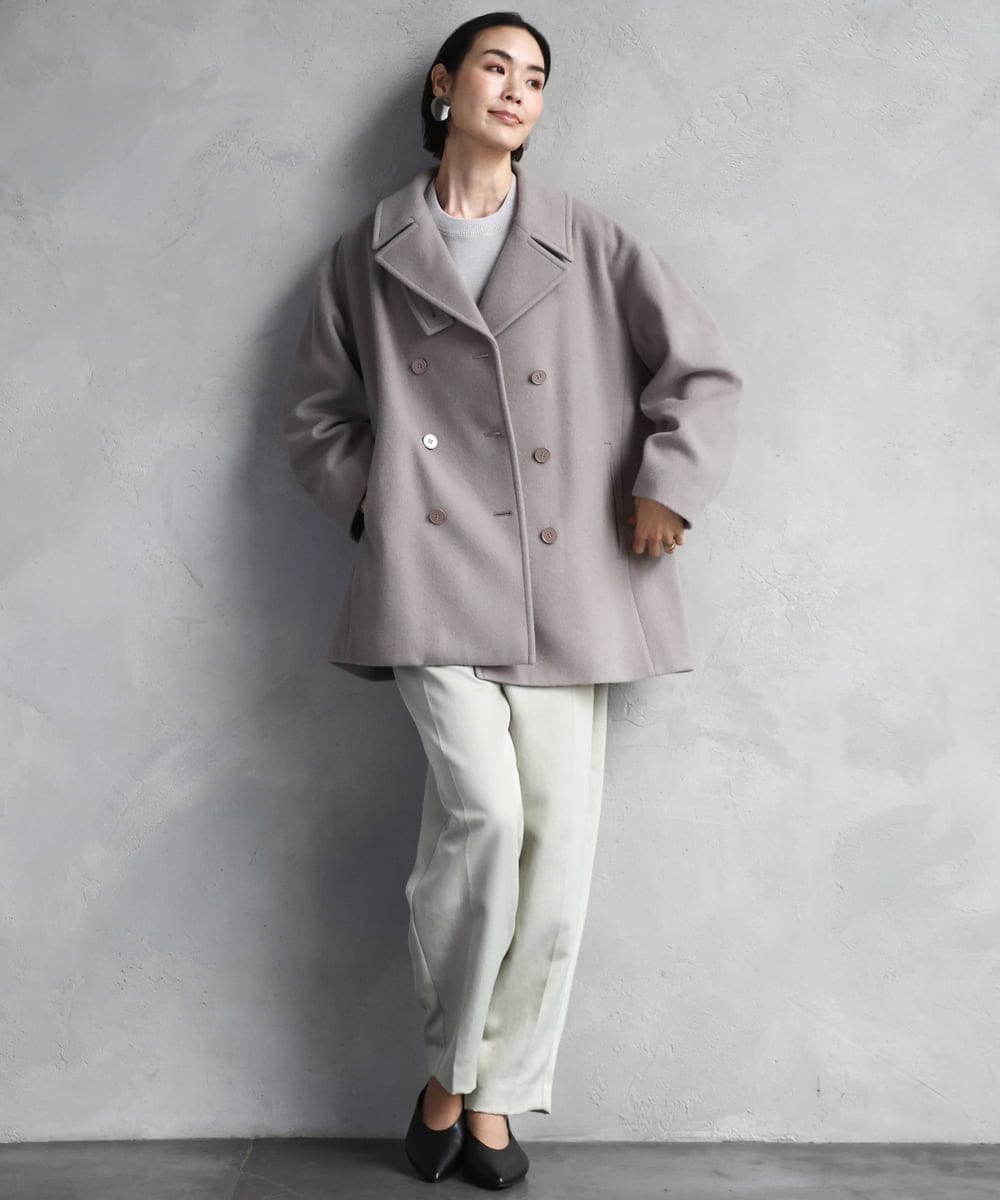 FMUAA52530 MICHEL KLEIN(ミッシェルクラン) Super100ウールビーバーPコート カーキ