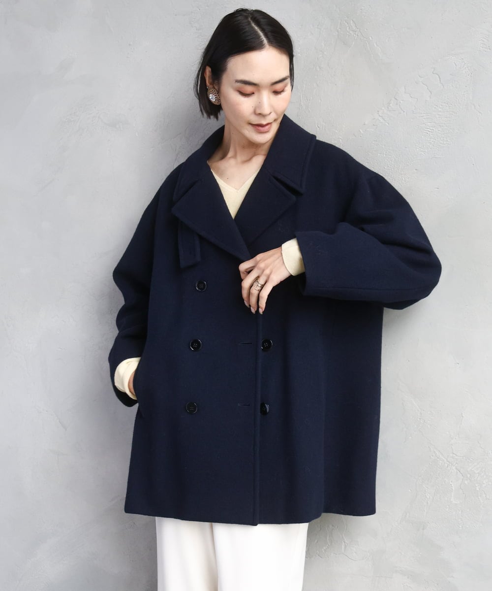 FMUAA52530 MICHEL KLEIN(ミッシェルクラン) Super100ウールビーバーPコート カーキ