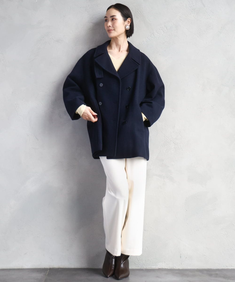 FMUAA52530 MICHEL KLEIN(ミッシェルクラン) Super100ウールビーバーPコート カーキ