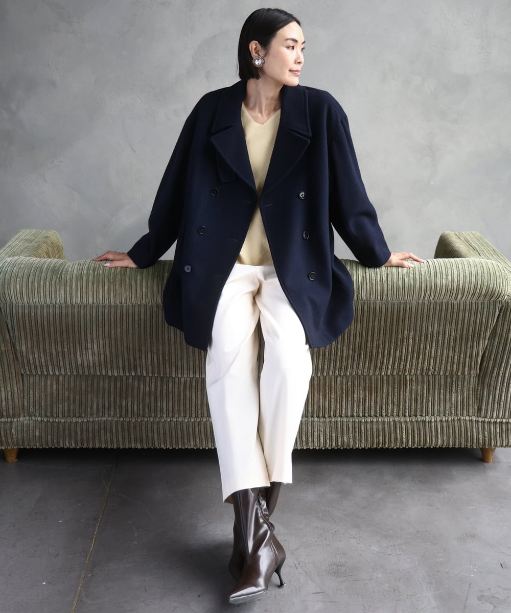 FMUAA52530 MICHEL KLEIN(ミッシェルクラン) Super100ウールビーバーPコート カーキ