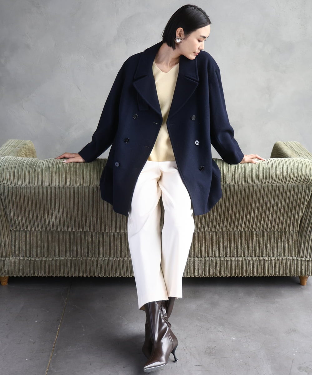 FMUAA52530 MICHEL KLEIN(ミッシェルクラン) Super100ウールビーバーPコート カーキ