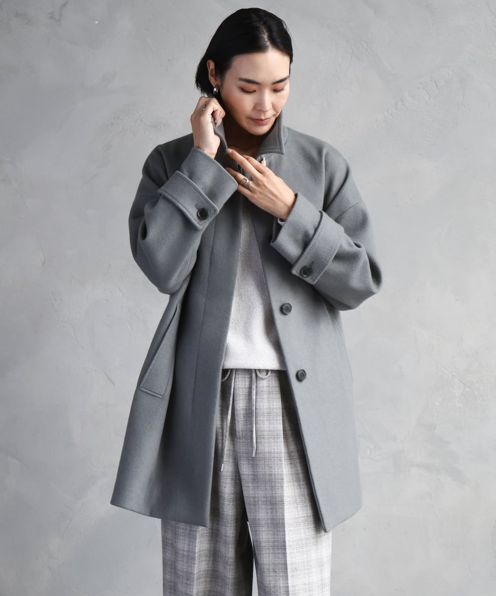 FMUAD01550 MICHEL KLEIN(ミッシェルクラン) Super100ウールステンカラーコート カーキ