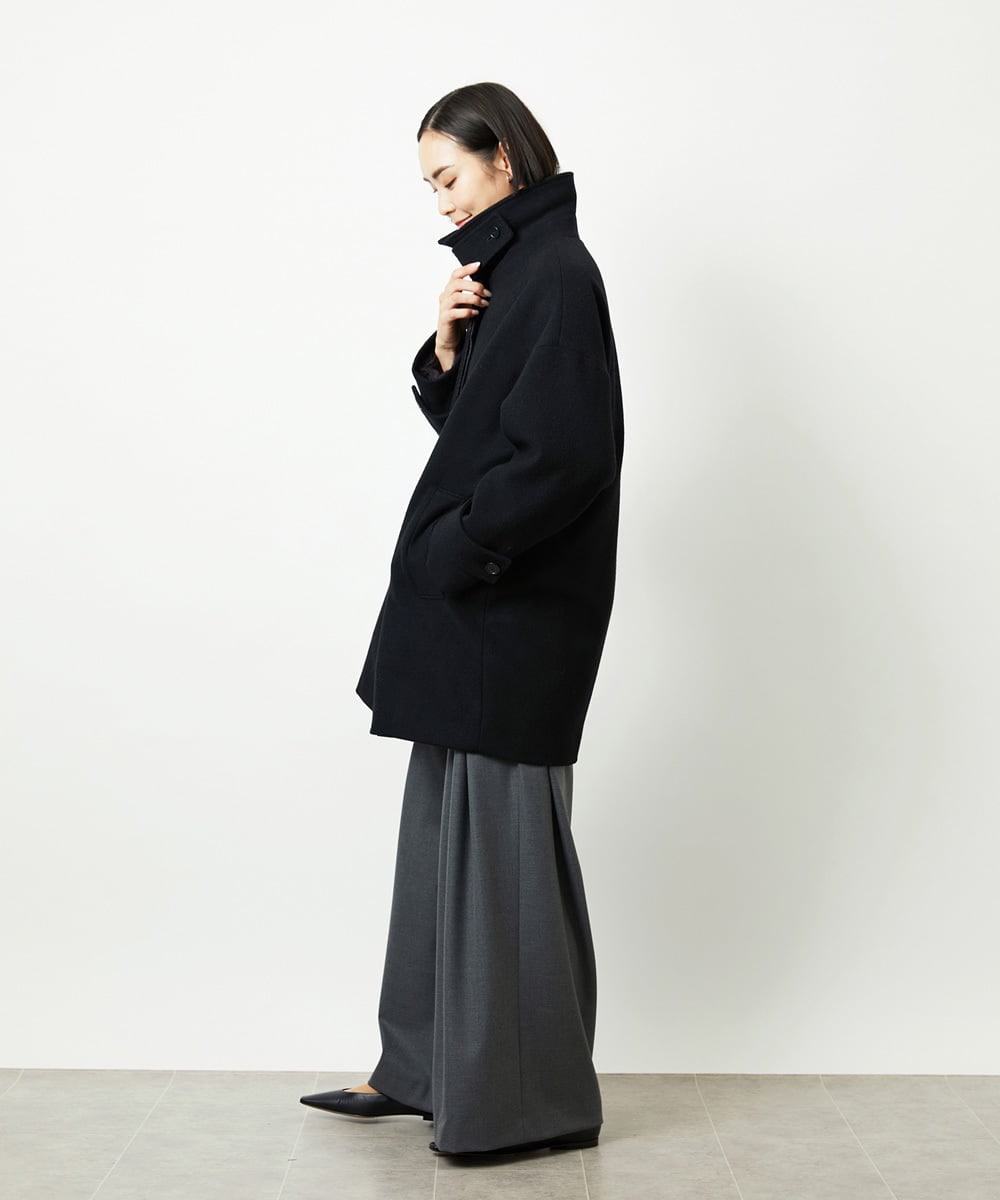 FMUAD01550 MICHEL KLEIN(ミッシェルクラン) Super100ウールステンカラーコート ブラック