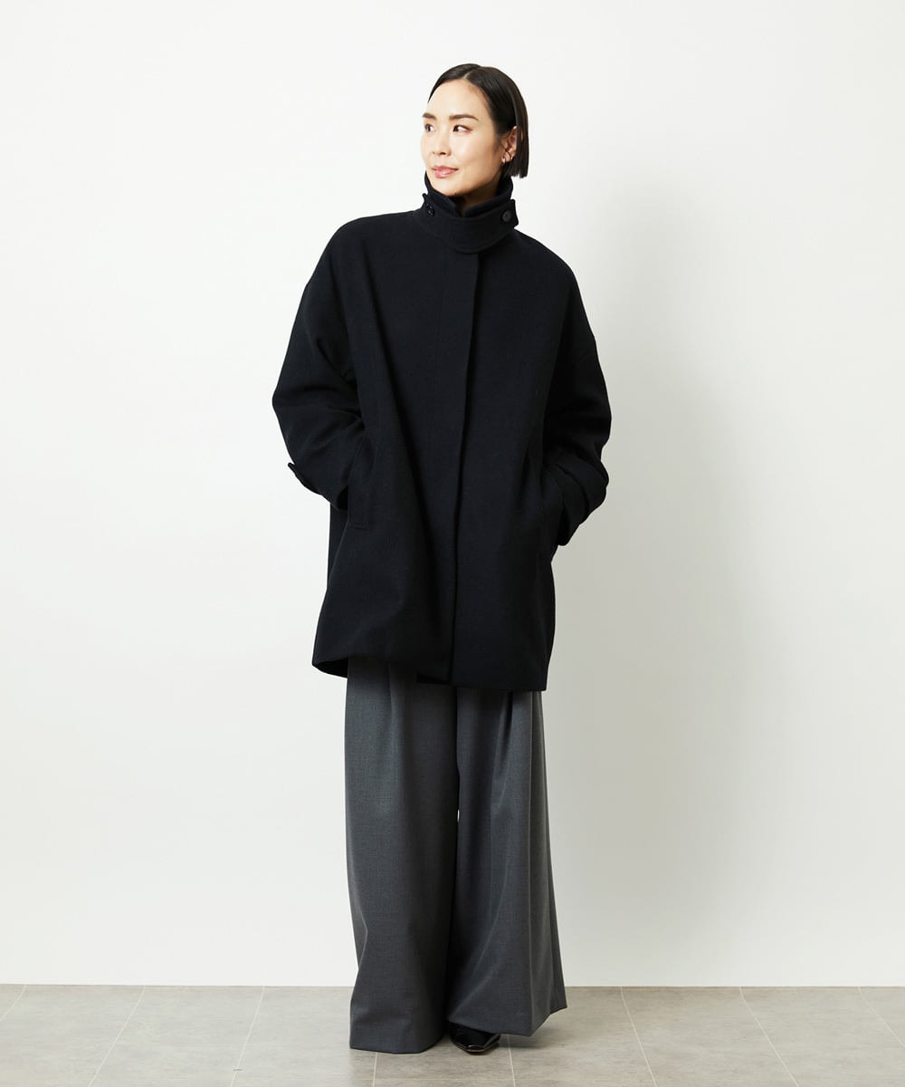 FMUAD01550 MICHEL KLEIN(ミッシェルクラン) Super100ウールステンカラーコート ブラック