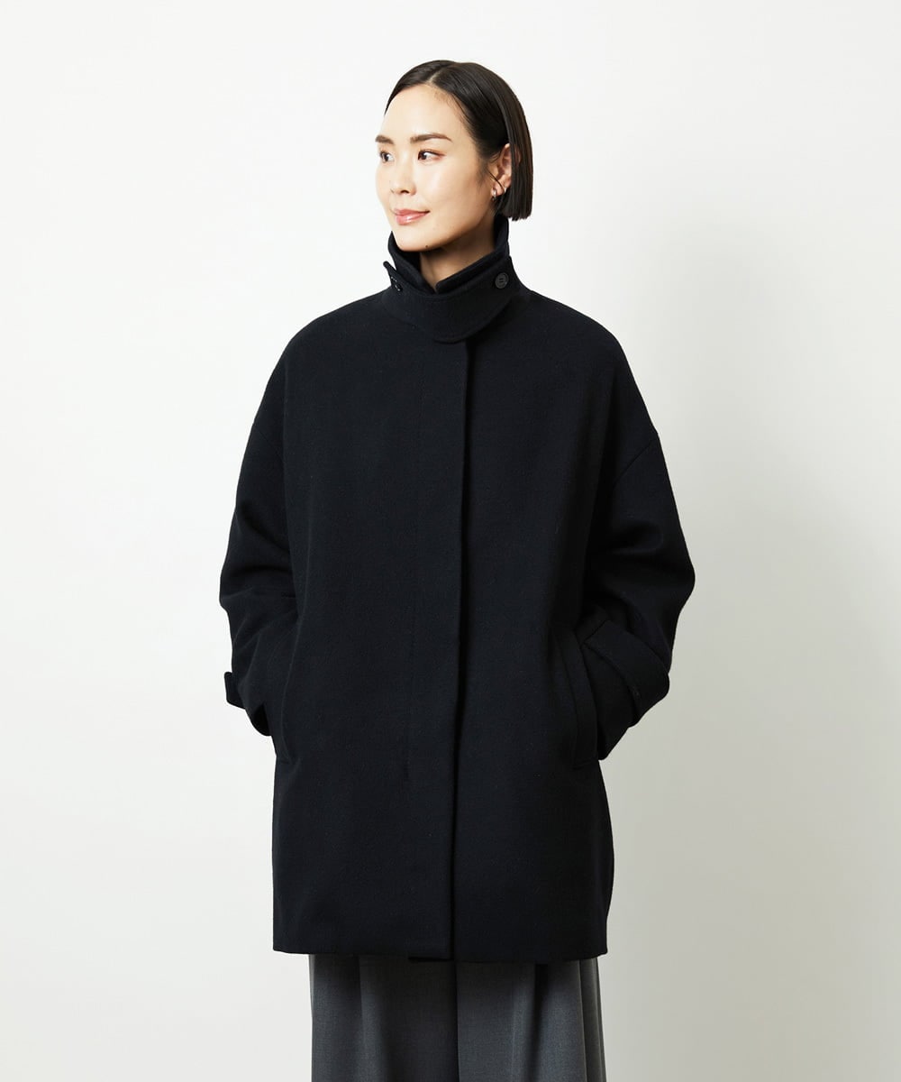 FMUAD01550 MICHEL KLEIN(ミッシェルクラン) Super100ウールステンカラーコート ブラック