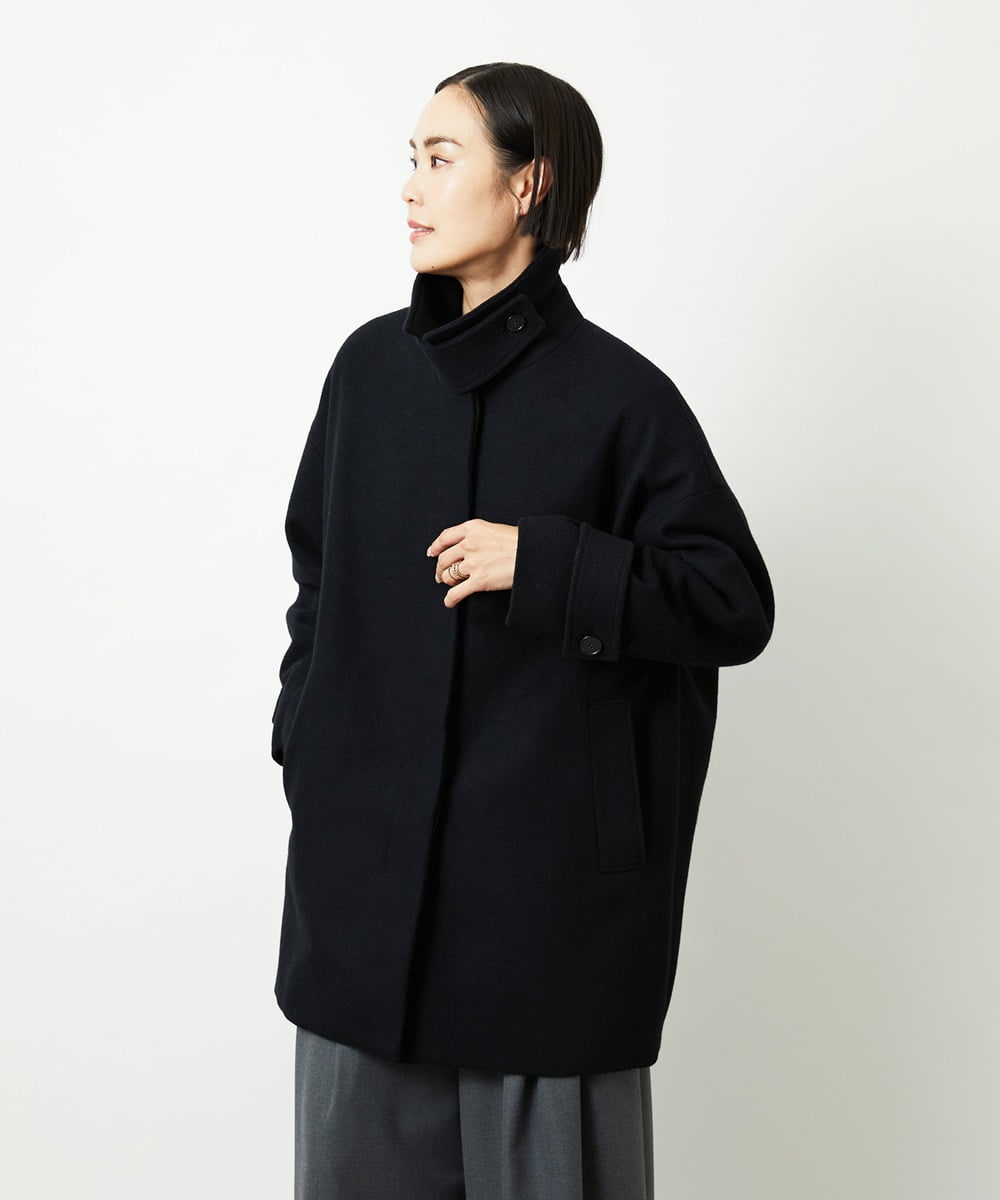 FMUAD01550 MICHEL KLEIN(ミッシェルクラン) Super100ウールステンカラーコート ブラック