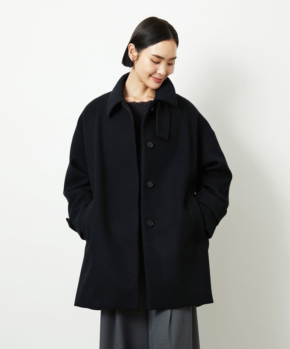 FMUAD01550 MICHEL KLEIN(ミッシェルクラン) Super100ウールステンカラーコート ブラック