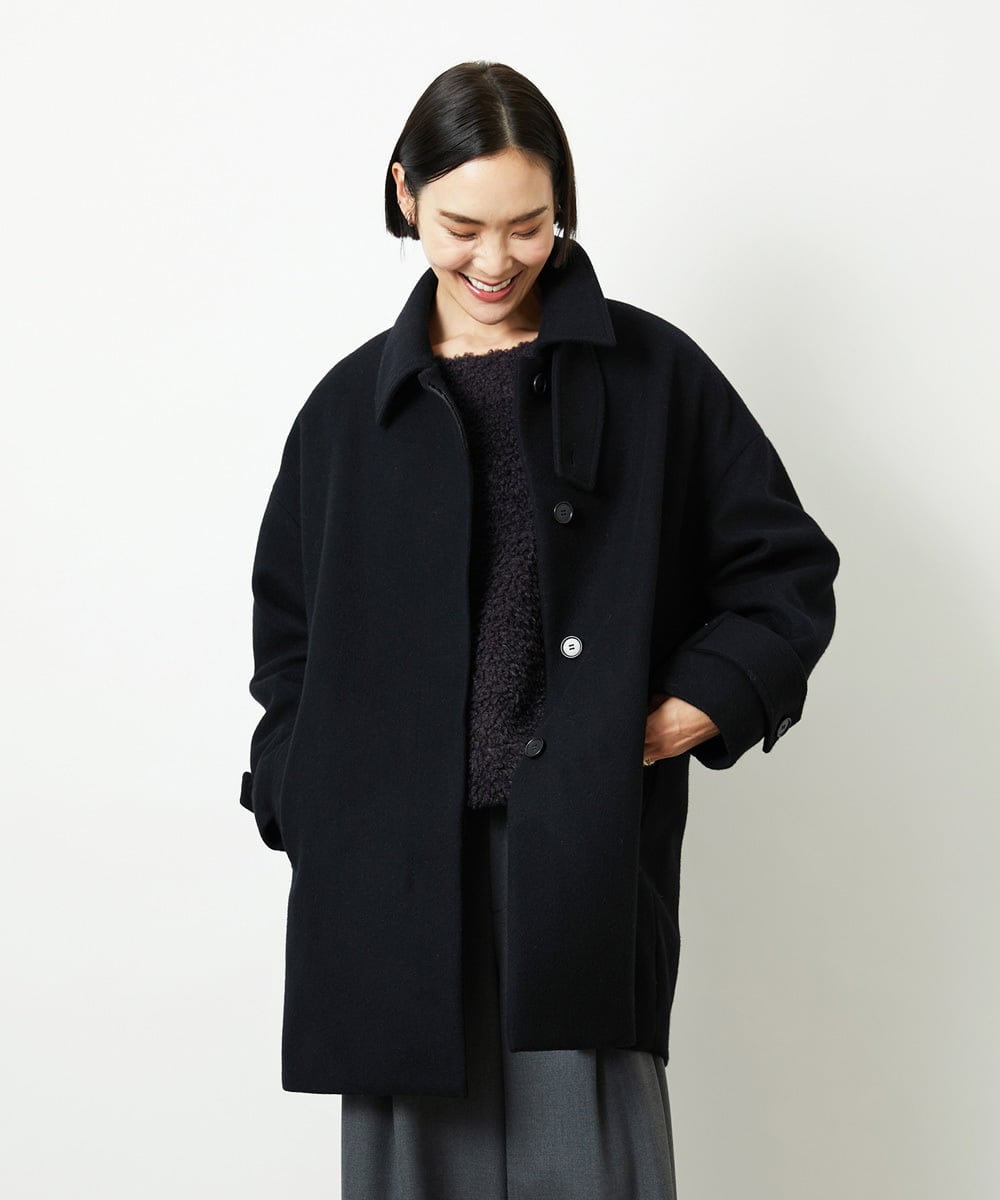 FMUAD01550 MICHEL KLEIN(ミッシェルクラン) Super100ウールステンカラーコート ブラック