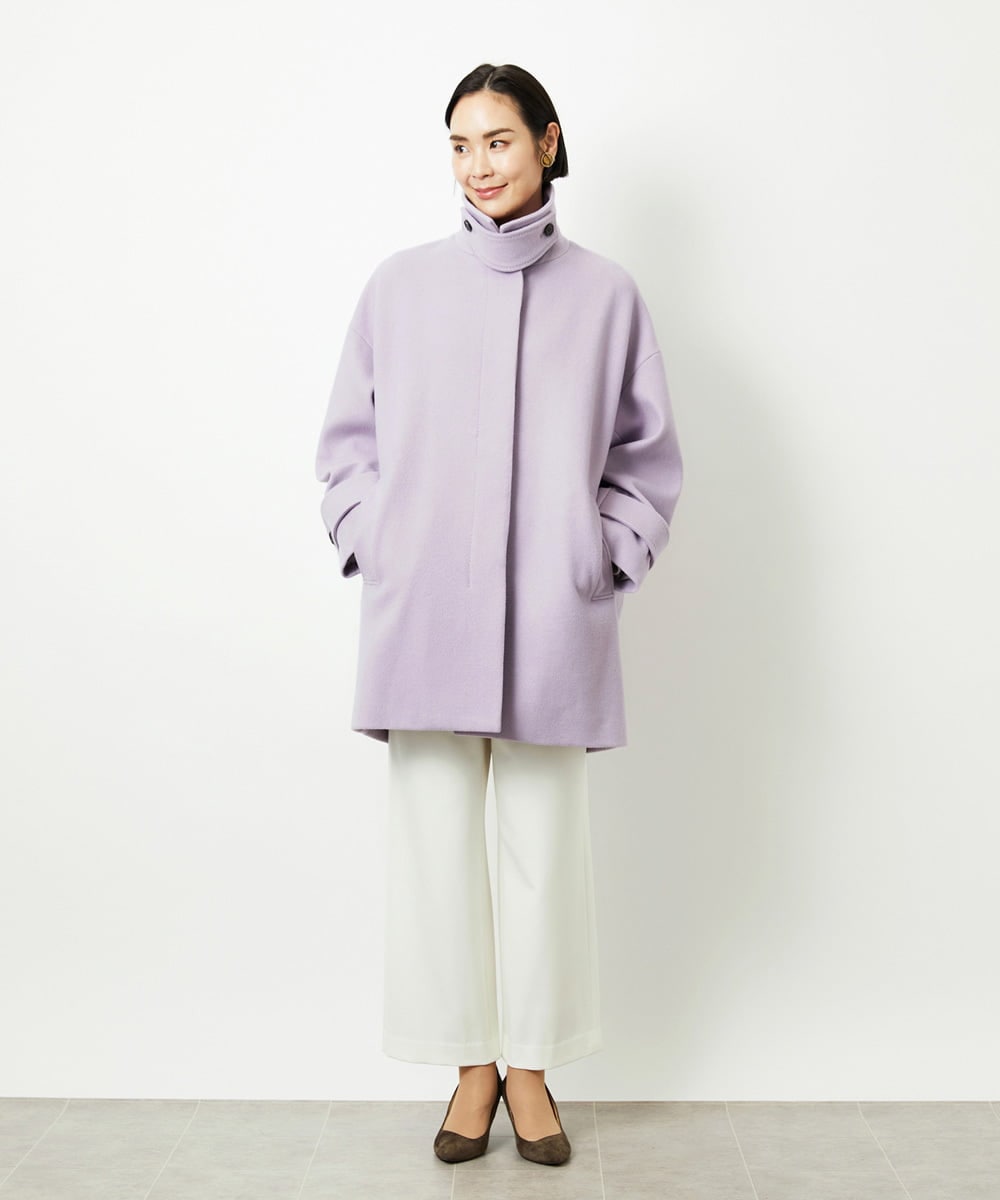 FMUAD01550 MICHEL KLEIN(ミッシェルクラン) Super100ウールステンカラーコート ブラック