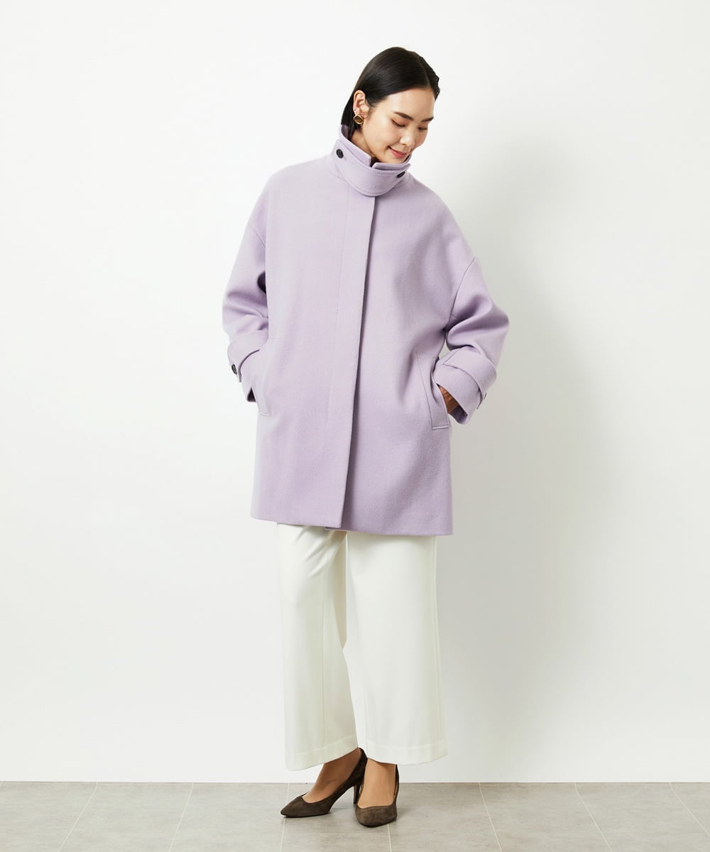 FMUAD01550 MICHEL KLEIN(ミッシェルクラン) Super100ウールステンカラーコート ブラック