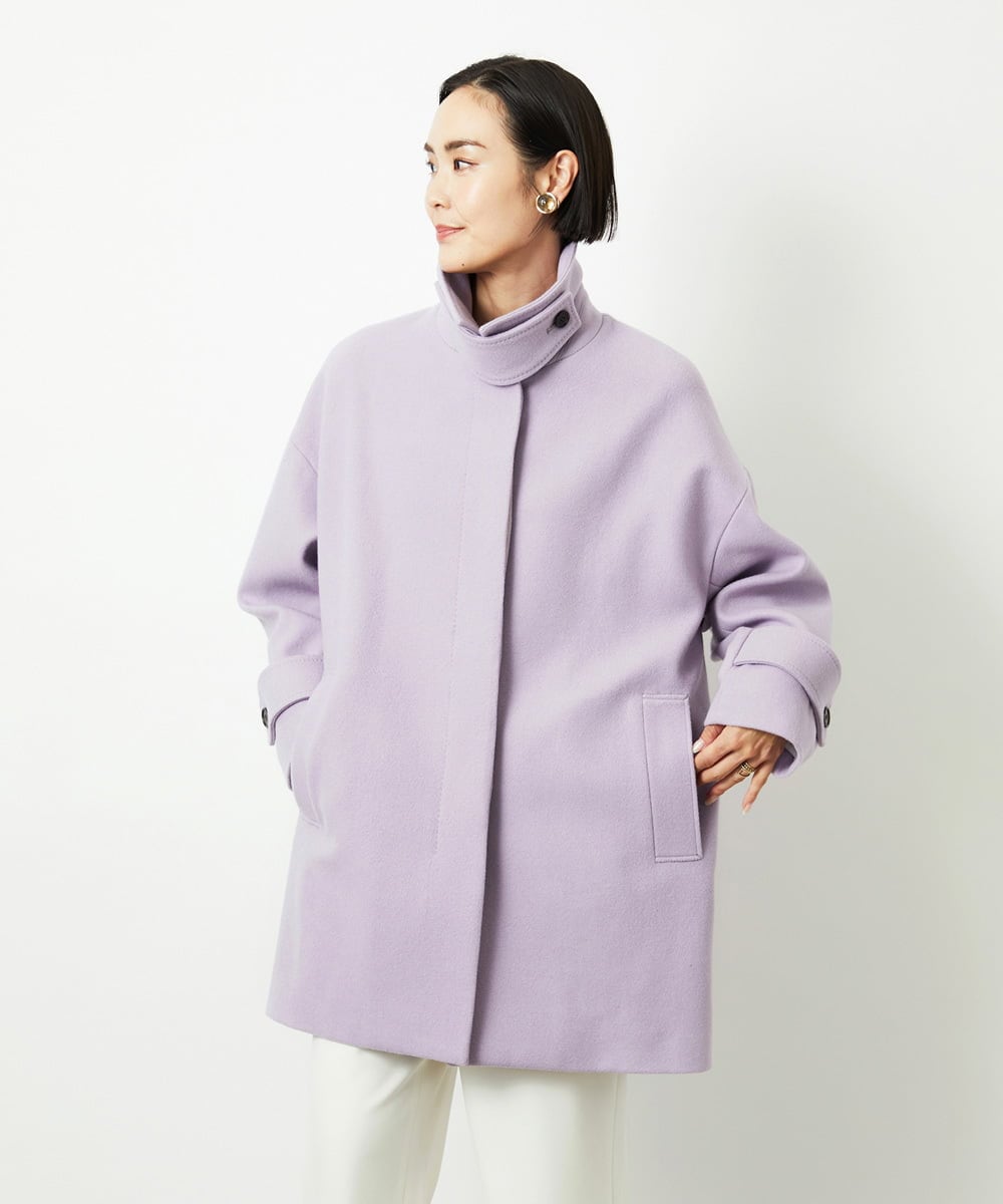 FMUAD01550 MICHEL KLEIN(ミッシェルクラン) Super100ウールステンカラーコート ブラック